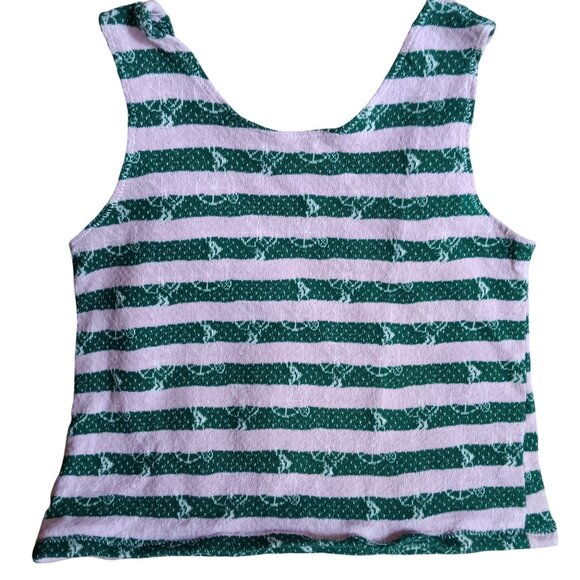 Girls 6/8 Vintage Tank Top Unicycle Print Green White Striped Sleeveless 1970's - Picture 4 of 5